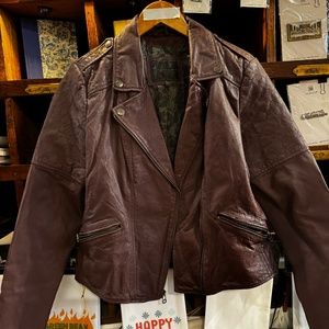 Sanctuary Noir Genuine Leather Jacket Medium Oxblood Lined Zipper Biker Cut